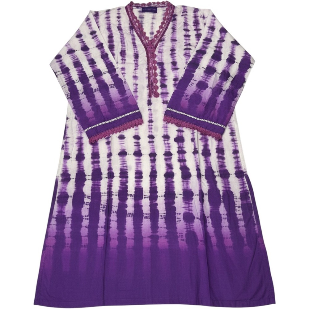Sana Safinaz Purple Tie Dye Kurti Tunic Lace Trim Cotton Lawn Medium NWT
